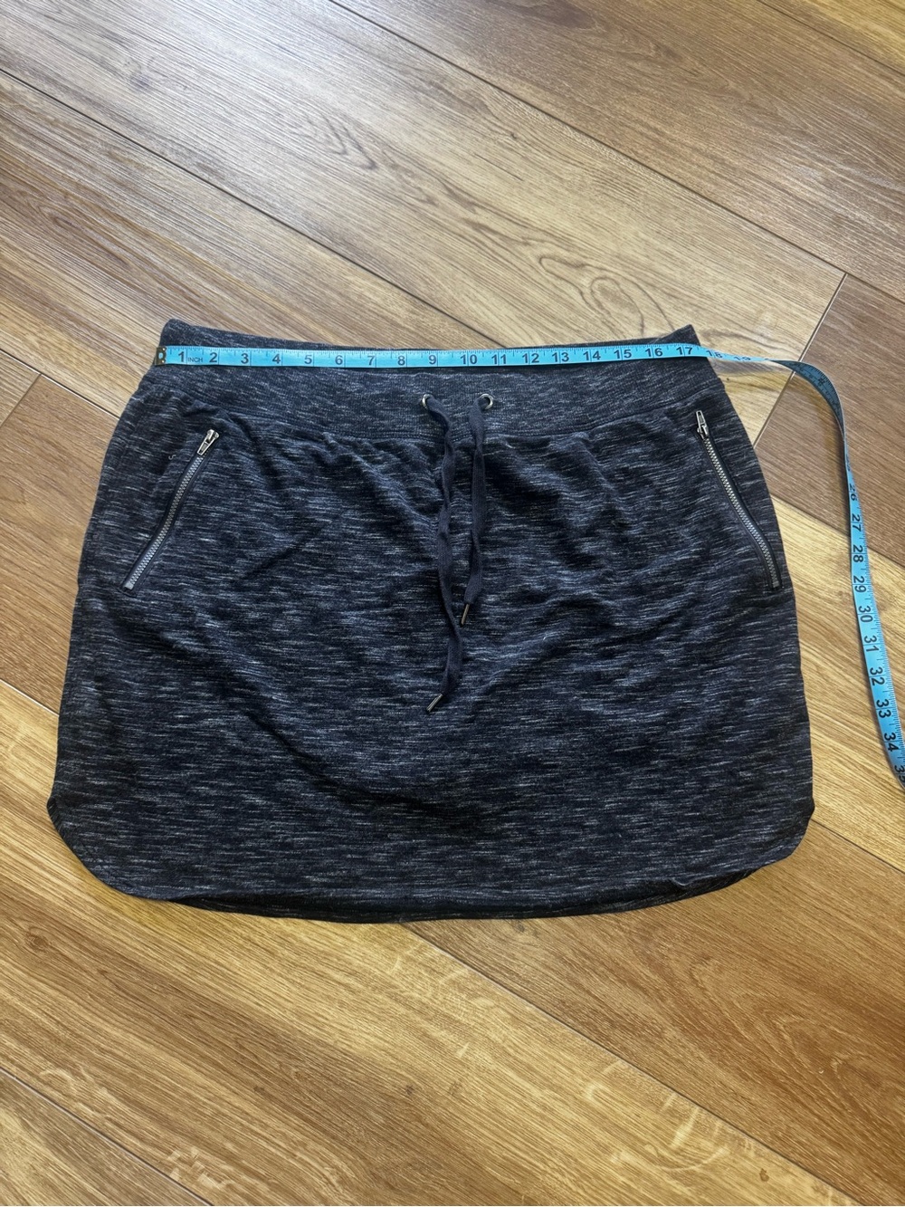 GreenTea Charcoal Marled Knit Drawstring Mini Skort with Zip Pockets